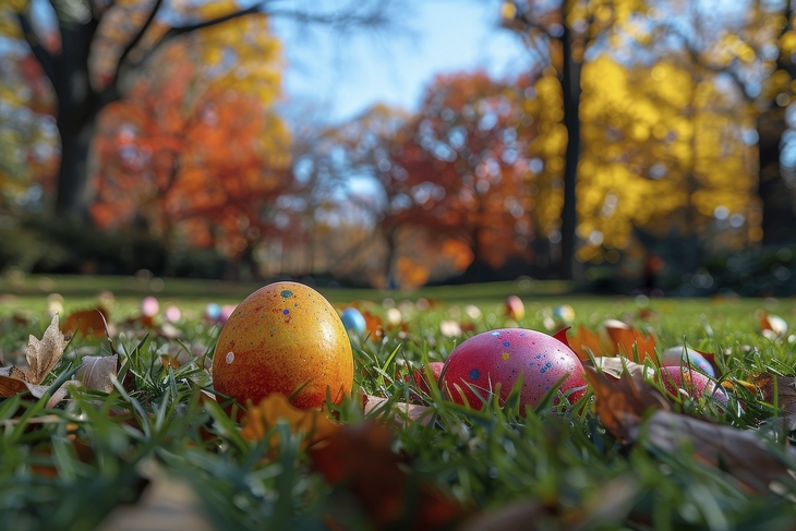 Osterhase und bunte Blätter am Bodensee